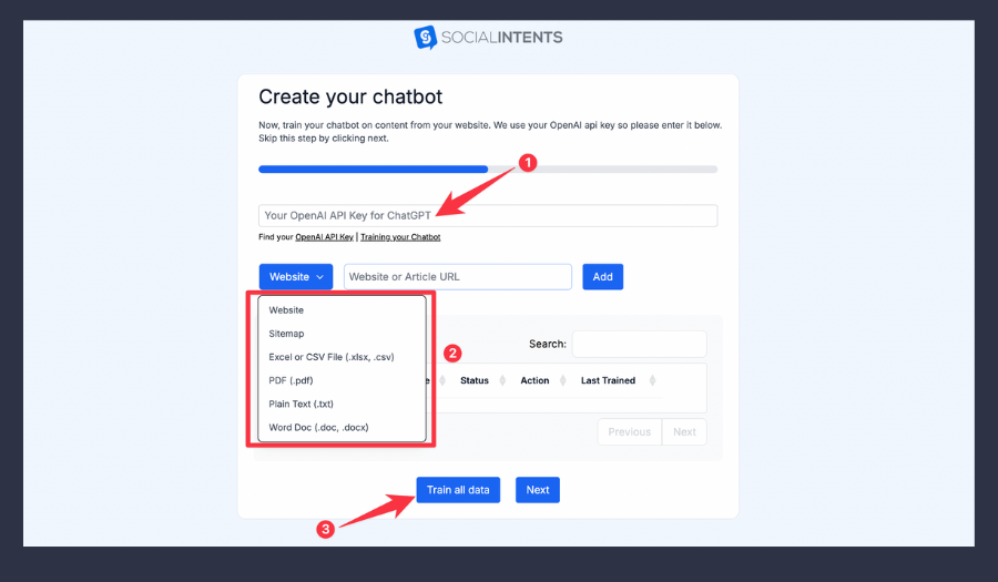 Train your chatbot on your knowledge base data