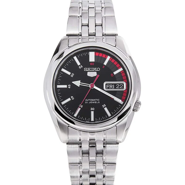 Seiko Unisex Watch - Series 5 Black Dial Silver Stainless Steel Bracelet