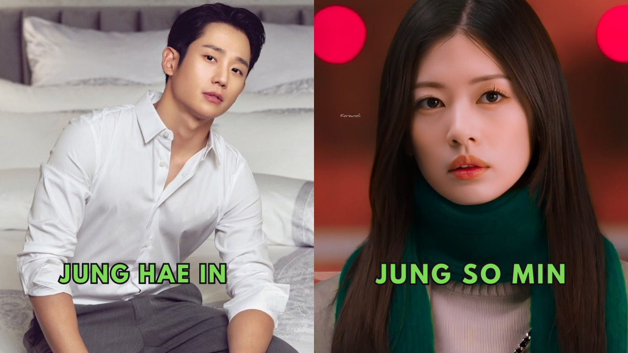 This contains an image of Jung Hae In and Jung So Min