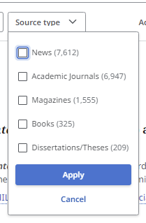 screenshot of the source type filter in MultiSearch