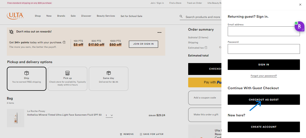 a simplifed checkout process, as demonstrated on Ultra, reduces cart abandonment.