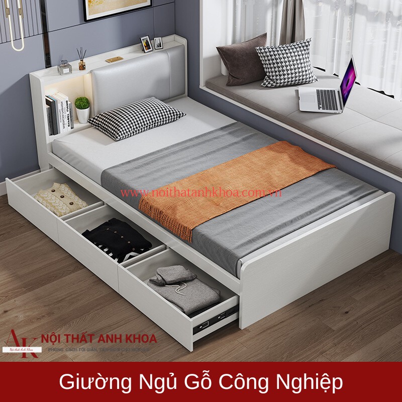 Giường Ngủ Gỗ Công Nghiệp 3 Ngăn Kéo Đa Năng Hiện Đại