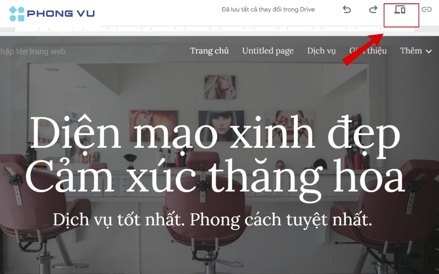 Nhấn vào biểu tượng "Xem trước" để có cái nhìn tổng quan hơn về trang website đã tạo 
