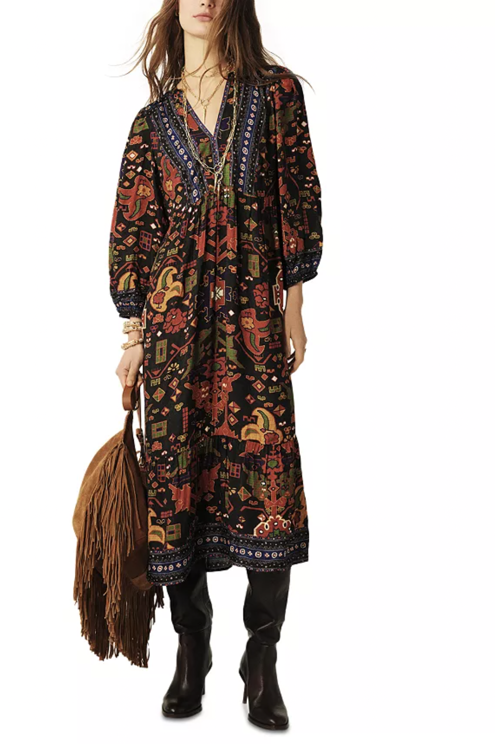 ba&sh Valley Printed Embroidered Midi Dress at Bloomingdale’s