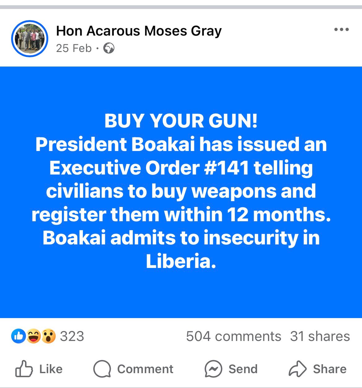 Did President Boakai tell citizens to buy guns?