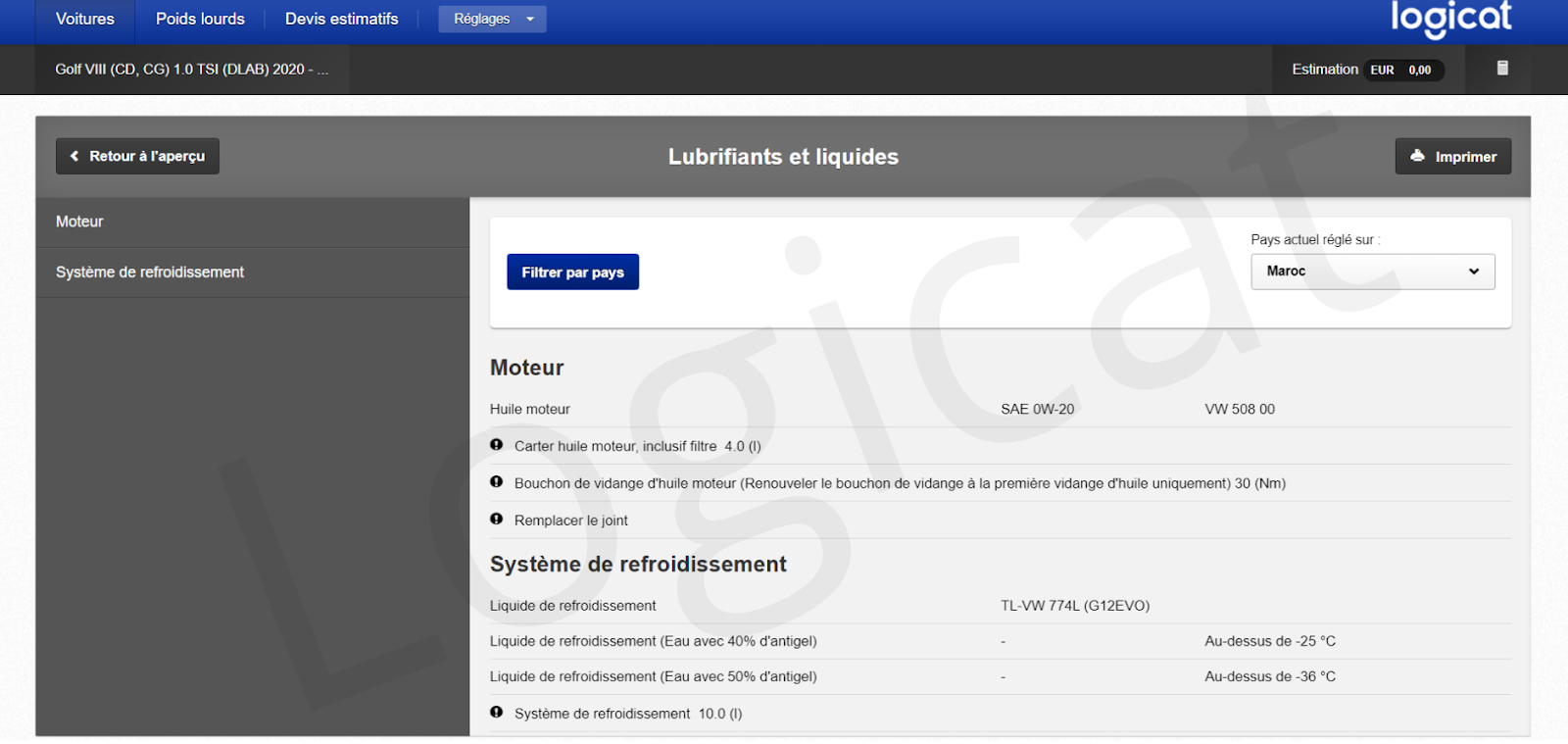 Screenshot of HaynesPro platform showing engine fluids specifications and maintenance details