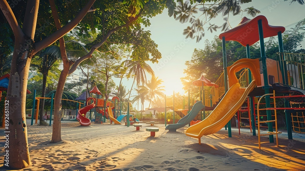 Oferecer alguma sombra, como uma árvore ou um grande guarda-sol que se estenda sobre a estrutura do playground, ajudará a mantê-lo confortável, mesmo no calor do verão.