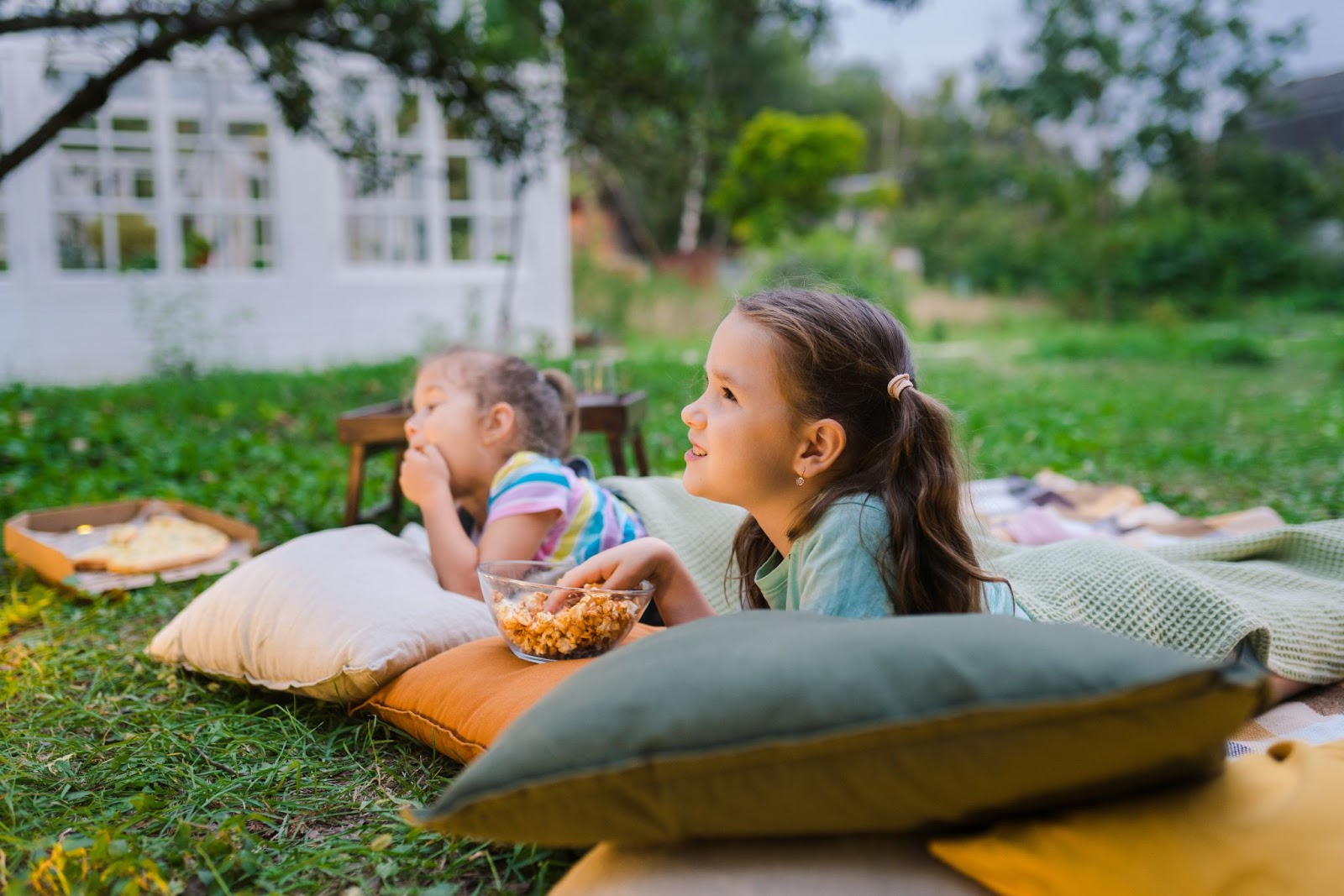 Noche de cine en el jardín en verano