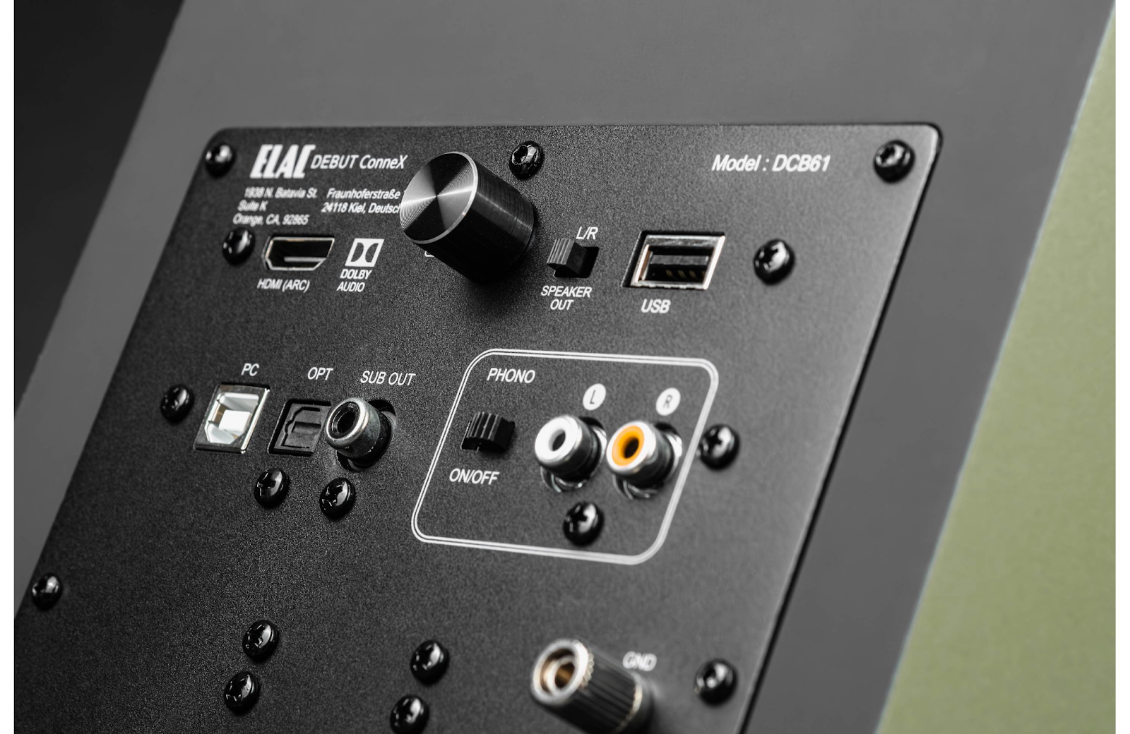 ELAC Debut ConneX DCB61 inputs and connectivity options.
