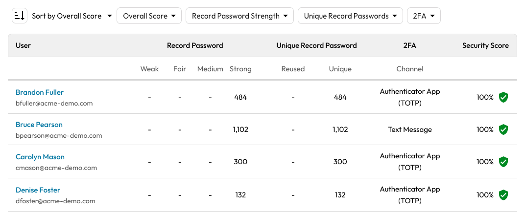 Screenshot showing the new Record Password Strength category in the Security Audit.