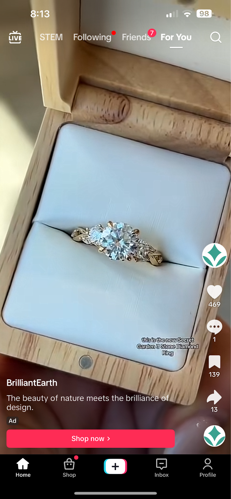 Luxury brands on TikTok - Brilliant Earth Jewellery brand