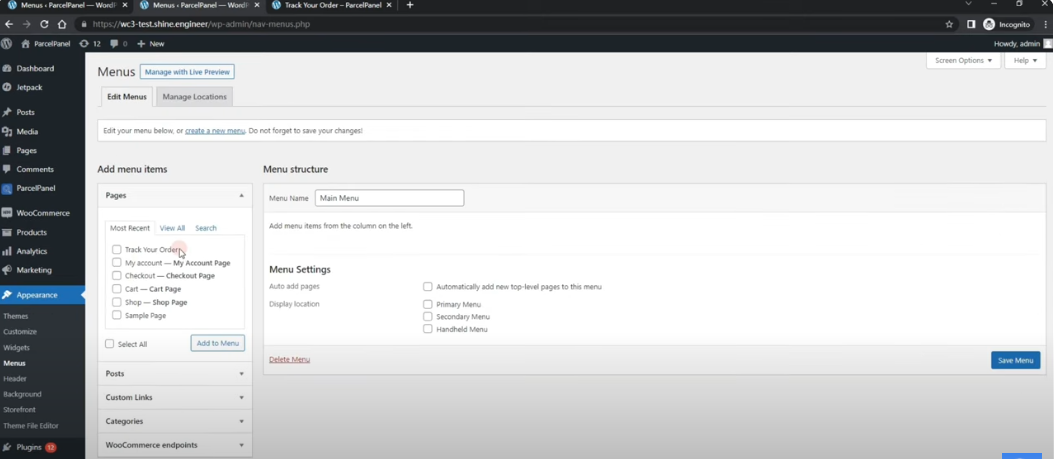 Add the Tracking Page to the Menu-axiabits