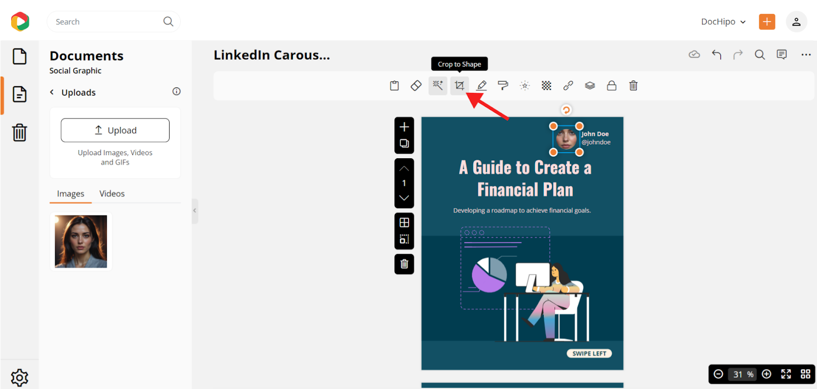 editing images in LinkedIn carousel post