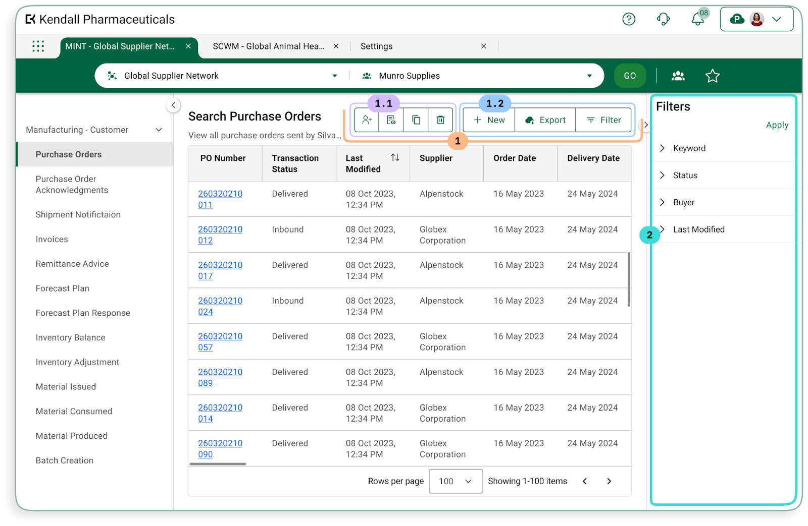 Example displaying toolbar, operations, and push panel