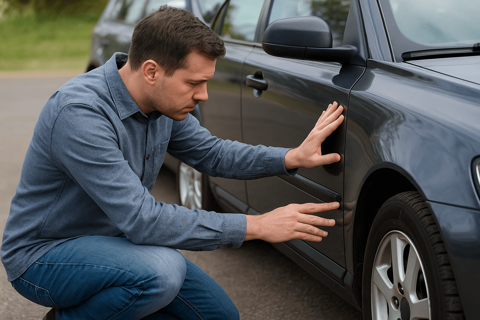 man inspecting a lemon car