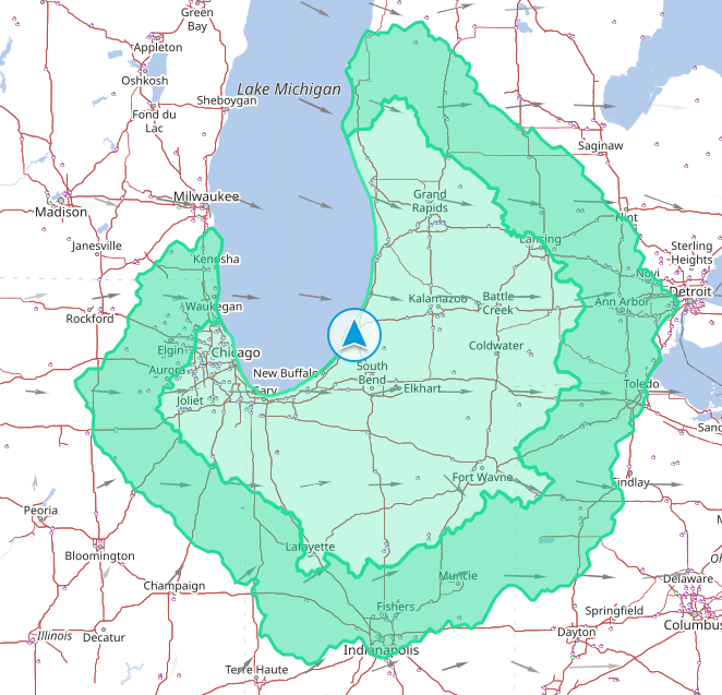 A map of a state with green lines

Description automatically generated