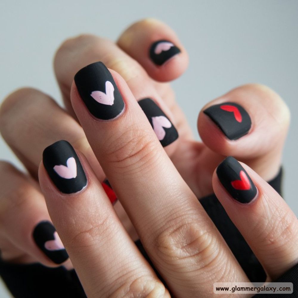 Black Fall Nails having Heartfelt Designs
