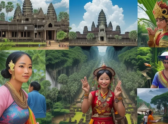 "Stunning collage showcasing Asia’s diverse landscapes and cultures, featuring Angkor Wat in Cambodia, a serene Bali jungle, and vibrant street festivals. Asia offers a blend of ancient heritage and modern innovation, making it an unforgettable travel destination."