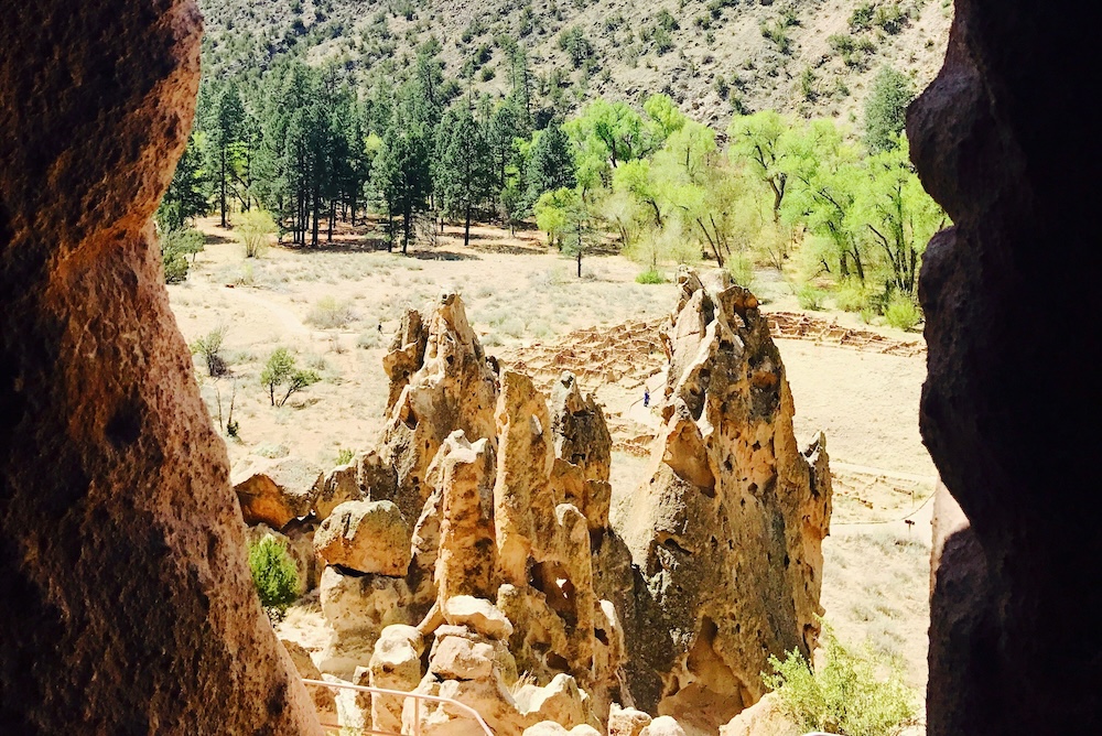 view of mountain from bandelier national monument cave