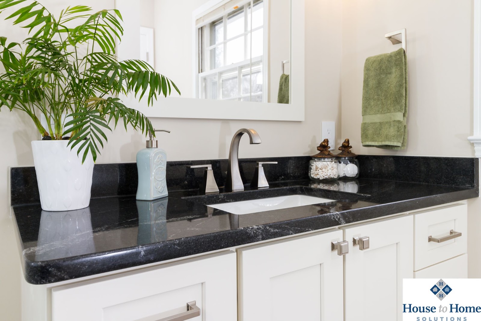 Black granite bathroom countertop