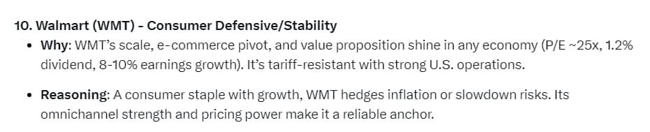 Grok 3 stock pricks: WMT shares