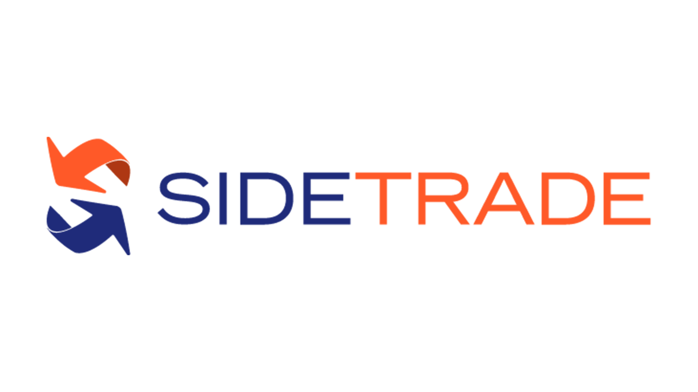 "Logo of Sidetrade, an accounts receivable software, featuring bold text in blue and orange alongside an interlocking arrow icon, symbolizing collaboration and seamless financial processes.