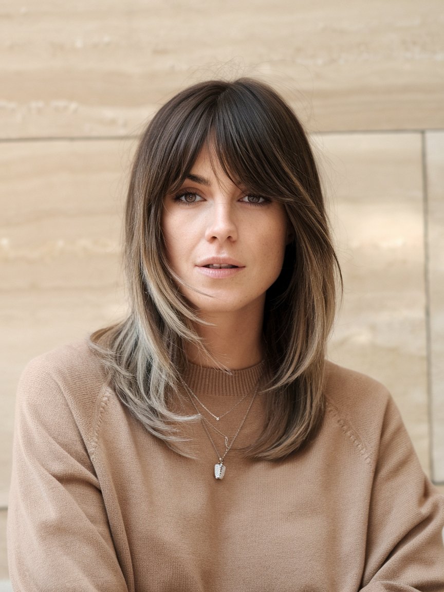 26. Sleek Layers with Thin Bangs