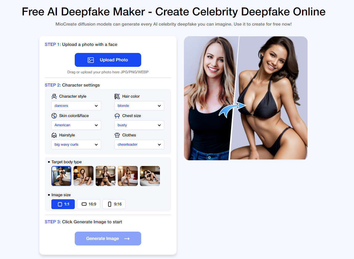 MioCreate AI Deepfake Maker: 100% Free for Celebrity Deepfake Fantasies