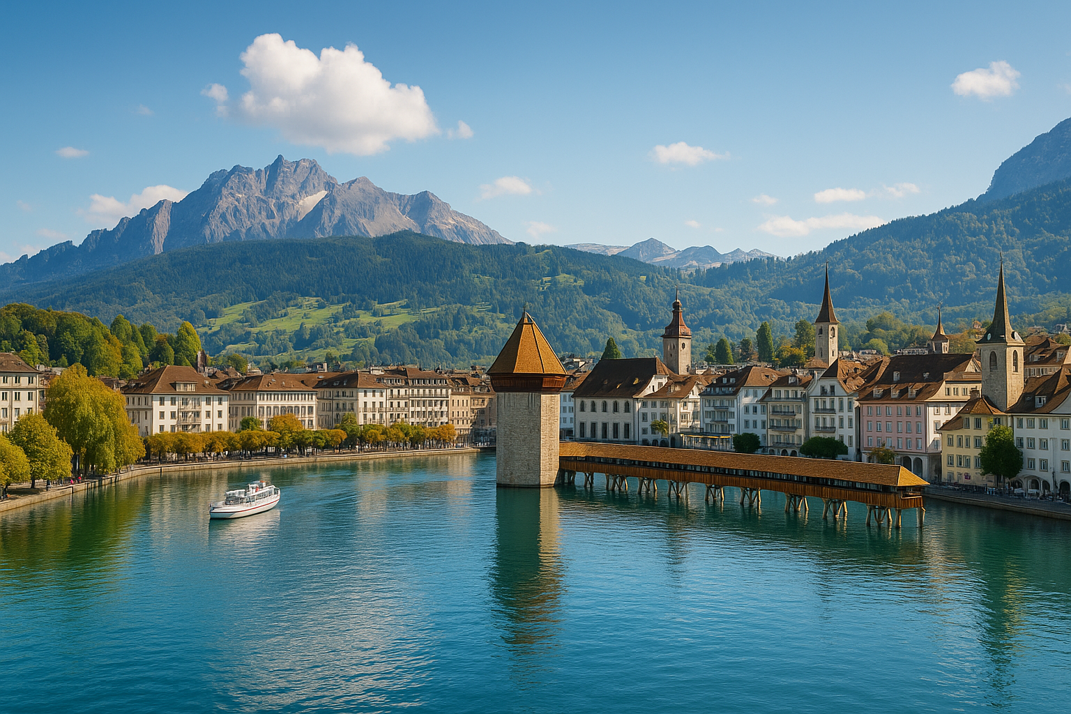 A picturesque view of Lucerne with its lake and mountains