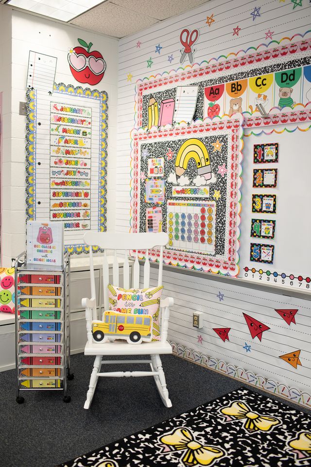Bright teacher morning meeting set up