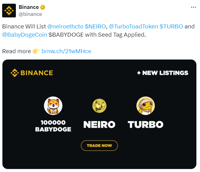 Binance launched NEIRO alongside other meme coins