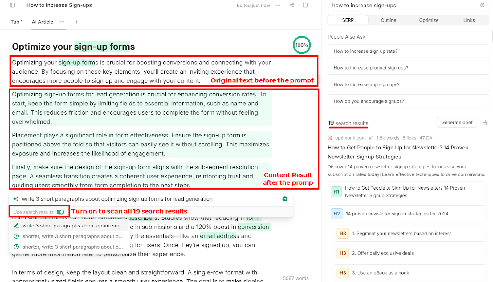 how to generate ai content from the serps on frase