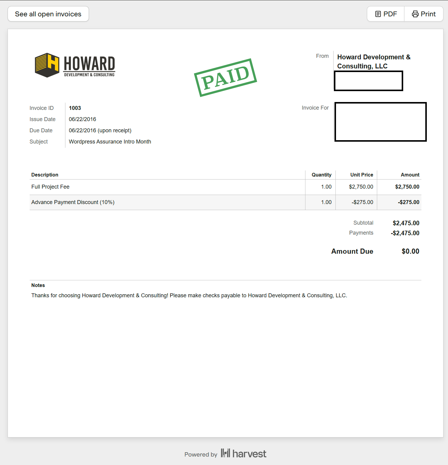 The First Invoice: $2,475