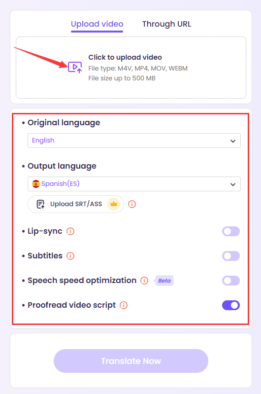 Step 2 to Translate a Video from English to Spanish With Vidnoz AI