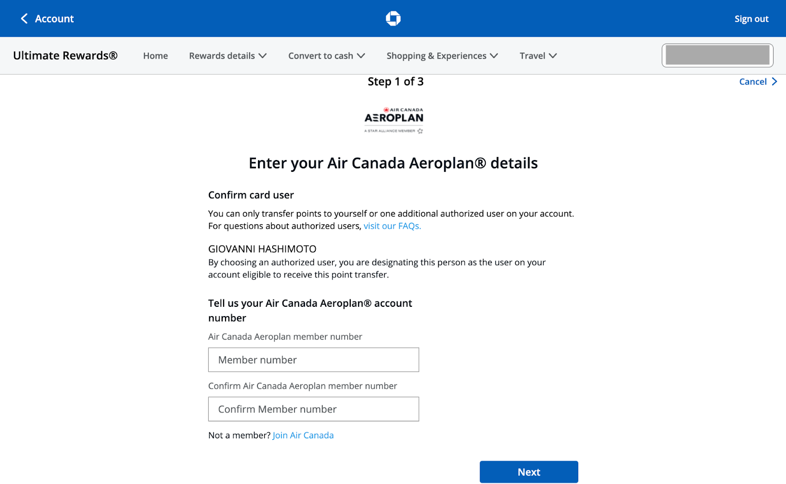 transferring points from Chase to Aeroplan