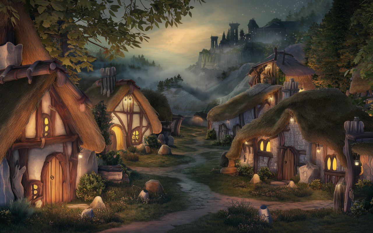 Cozy Fantasy Village Desktop Wallpaper 1080