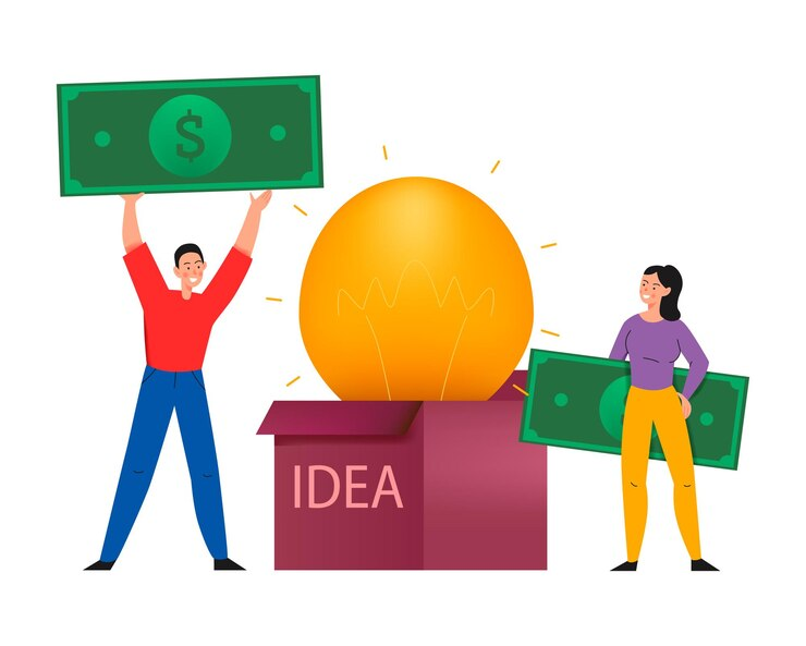 Illustration of an idea to make money with two persons