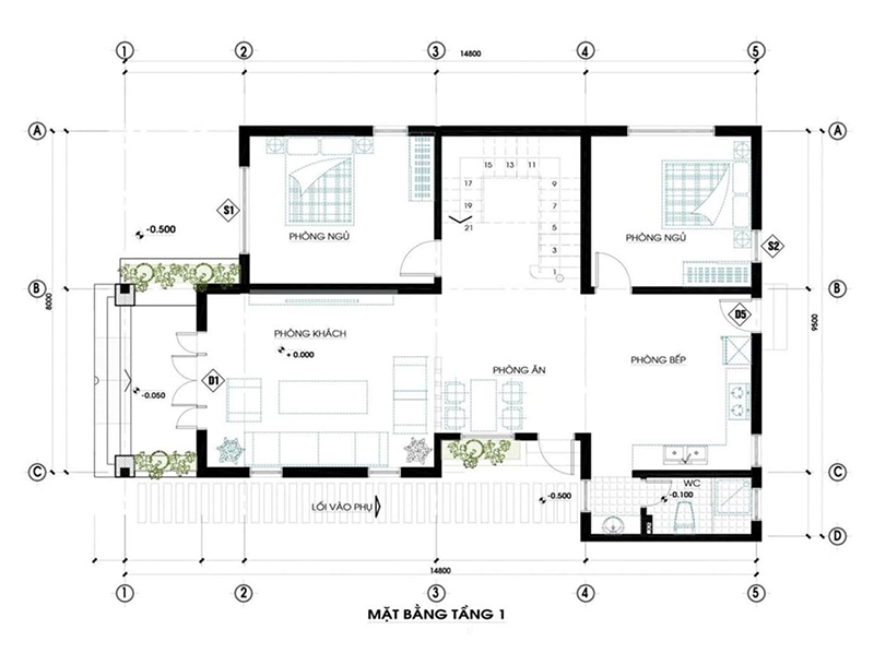 bản vẽ mặt bằng công năng nhà 1 tầng mái bằng 100m2 Xây dựng Nhất Tín