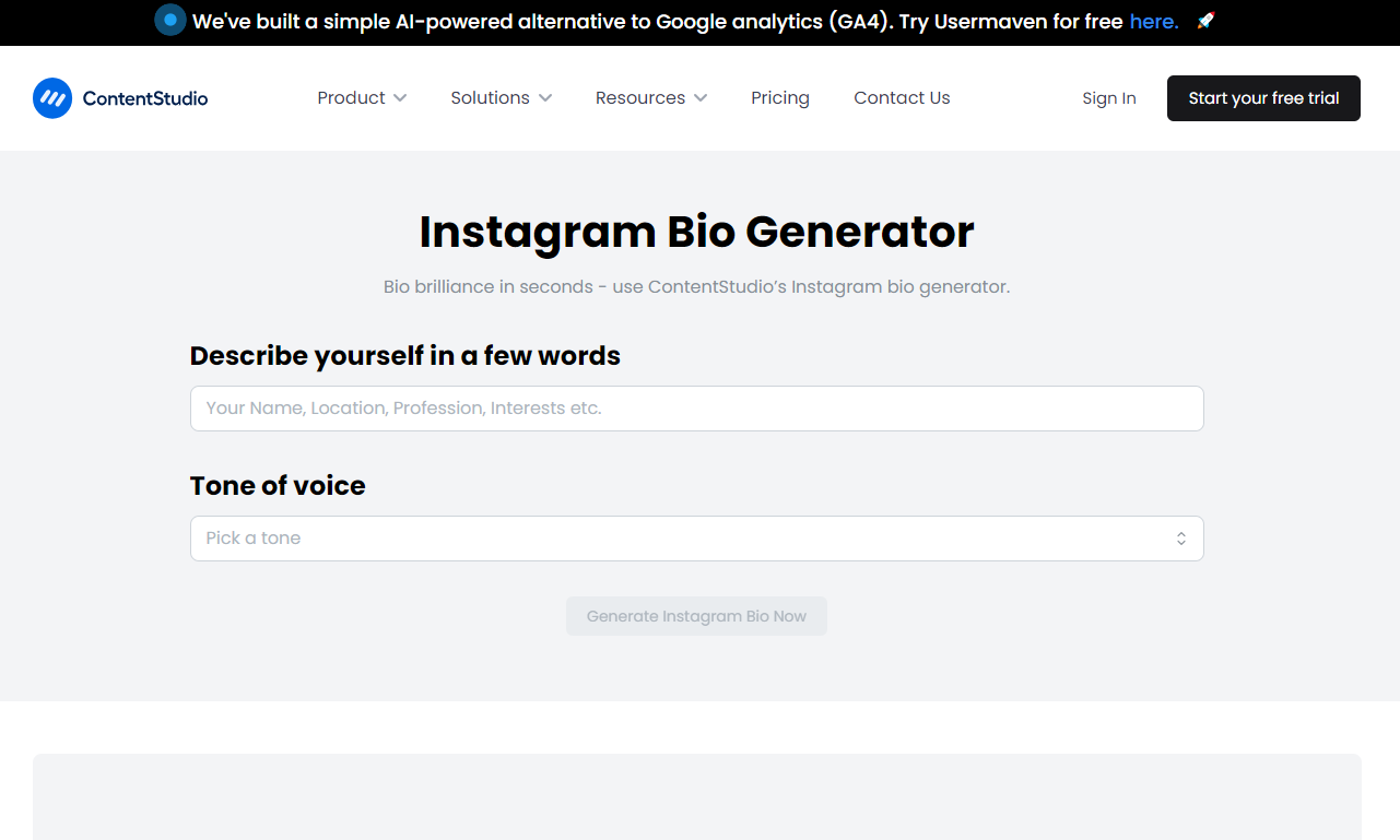 ContentStudio’s Instagram Bio Generator