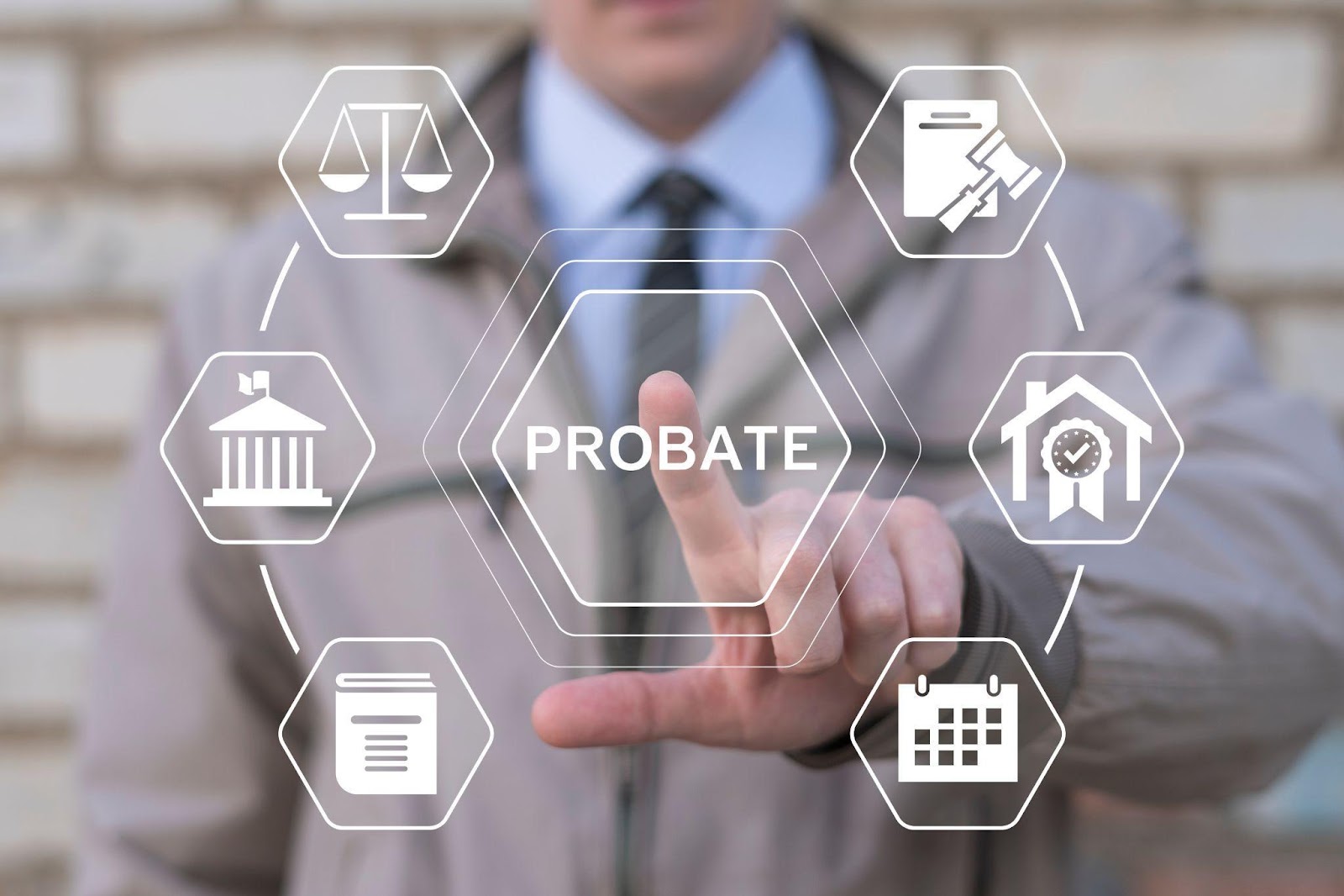 A probate public record graphic with a man in the background.