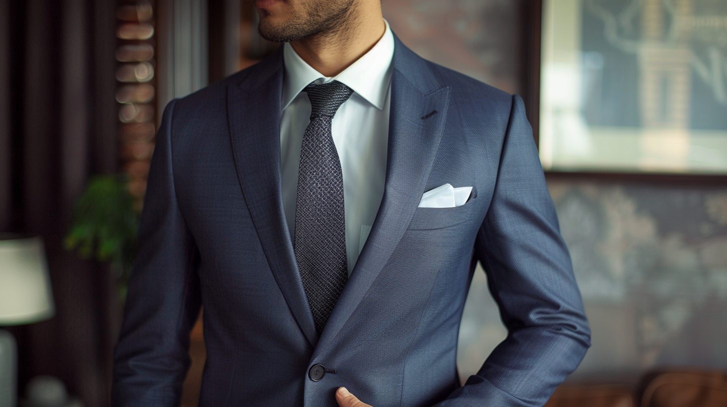 Man wearing a single-breasted suit with one row of buttons, modern and sleek styling, ideal for any formal or semi-formal occasion.