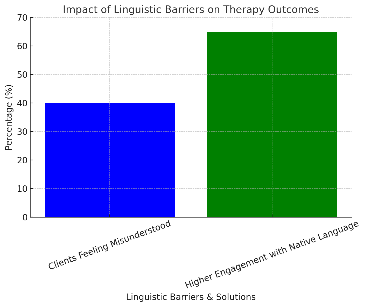 Impact of linguistic barriers on therapy – 40% feel misunderstood, 65% show higher engagement in native language.