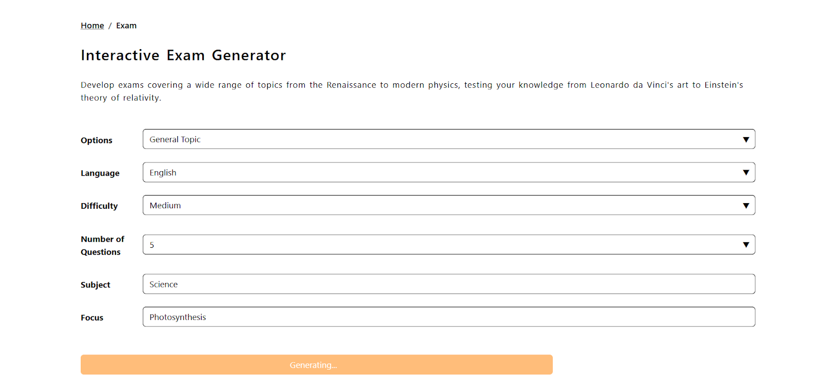 AI exam generator