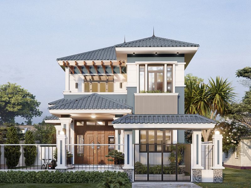 Thiet ke nha 100m2 2 tang co 3 phong ngu Nhat Tin