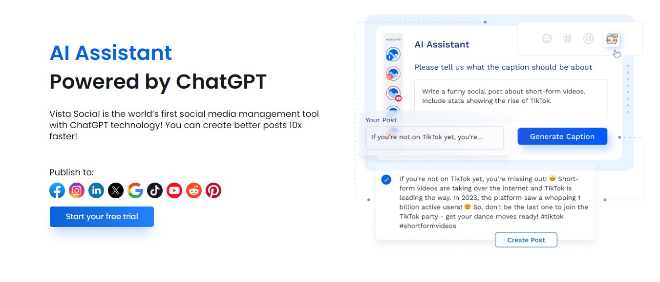 Vista Social AI- Assistant Powered by ChatGPT. Threads updates in 2024