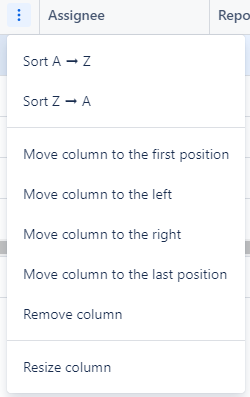 Dropdown menu in with options for customizing columns in Jira spreadsheet