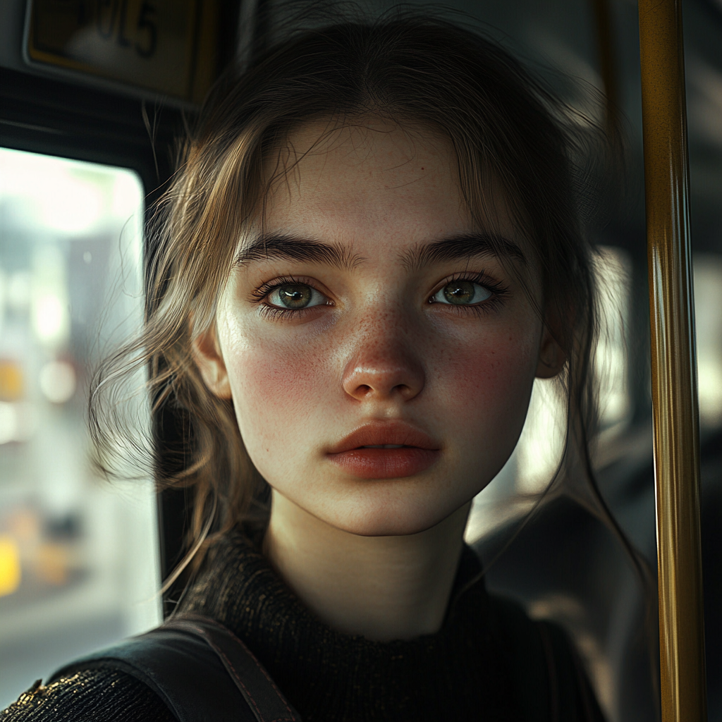 A girl standing in a bus | Source: Midjourney