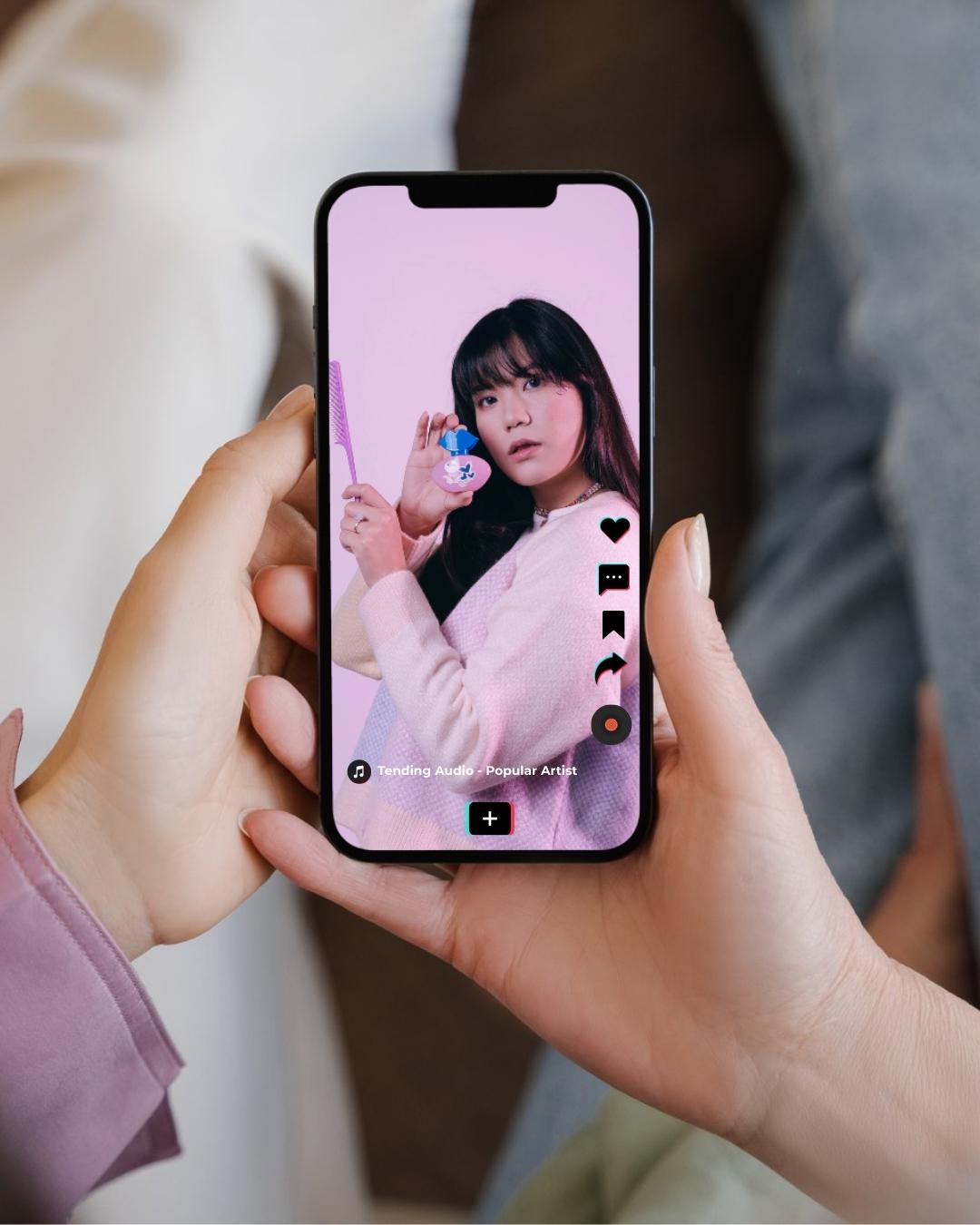 Influencer creating TikTok content for a brand campaign, highlighting the importance of verifying music rights with brand protection software.

