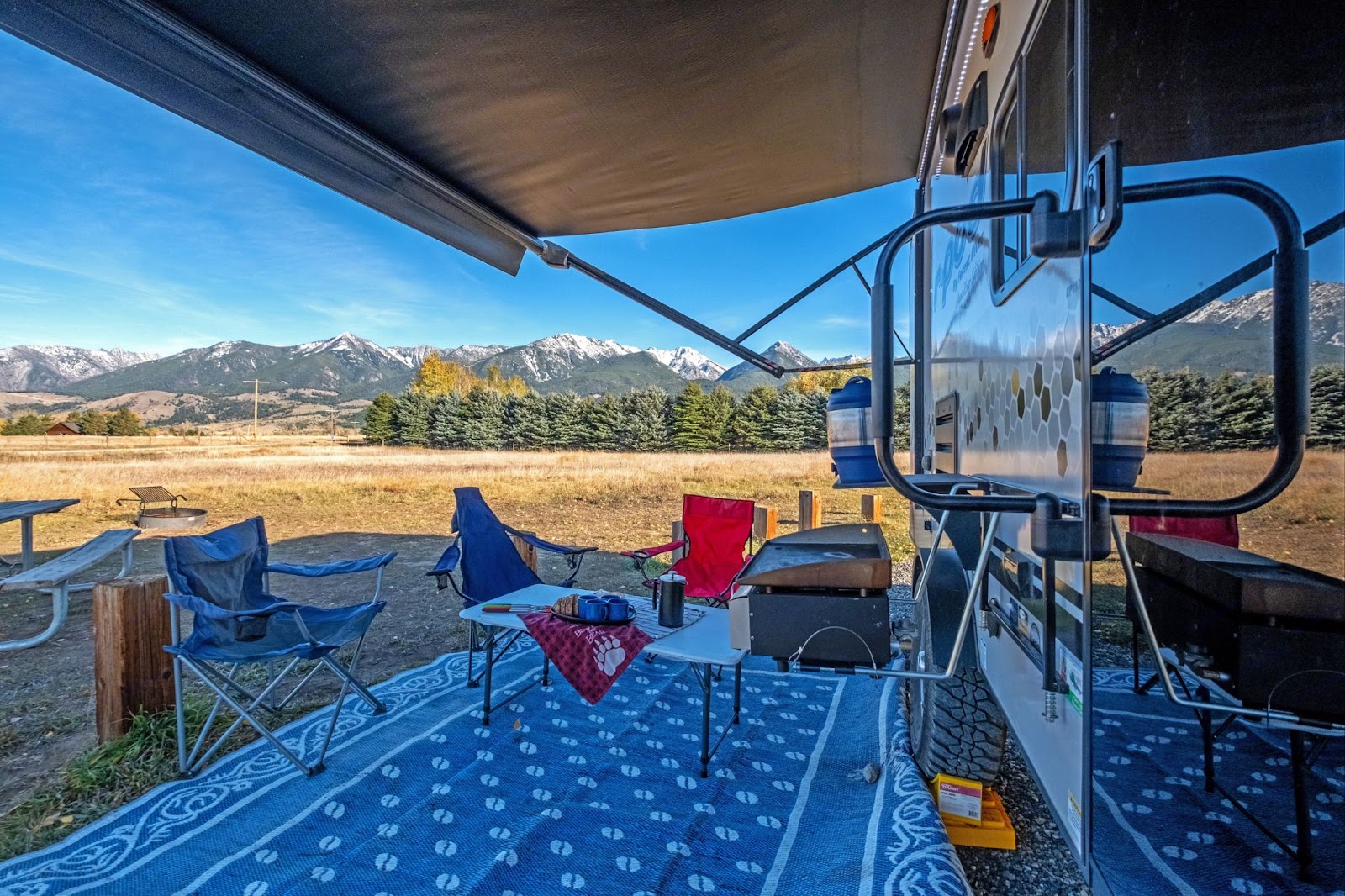 RV set up in the mountains