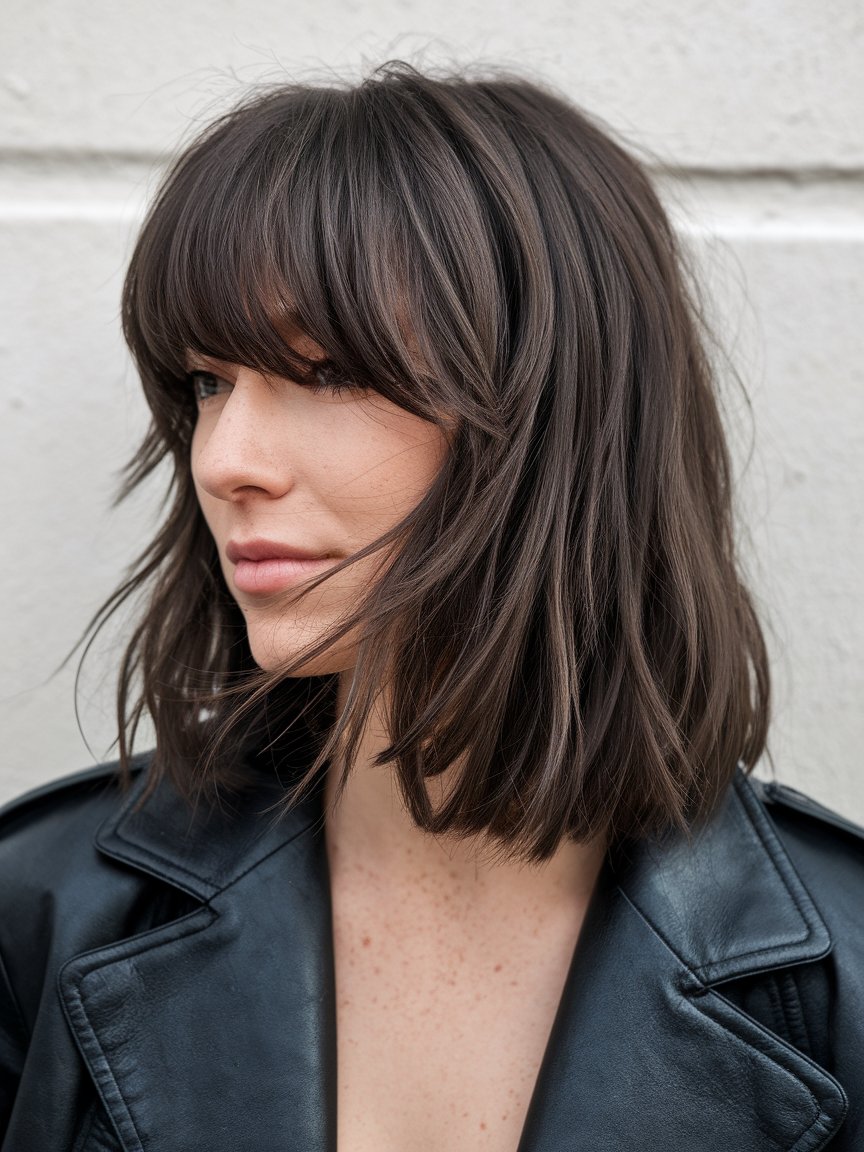 5. Medium Haircut with Long Bangs